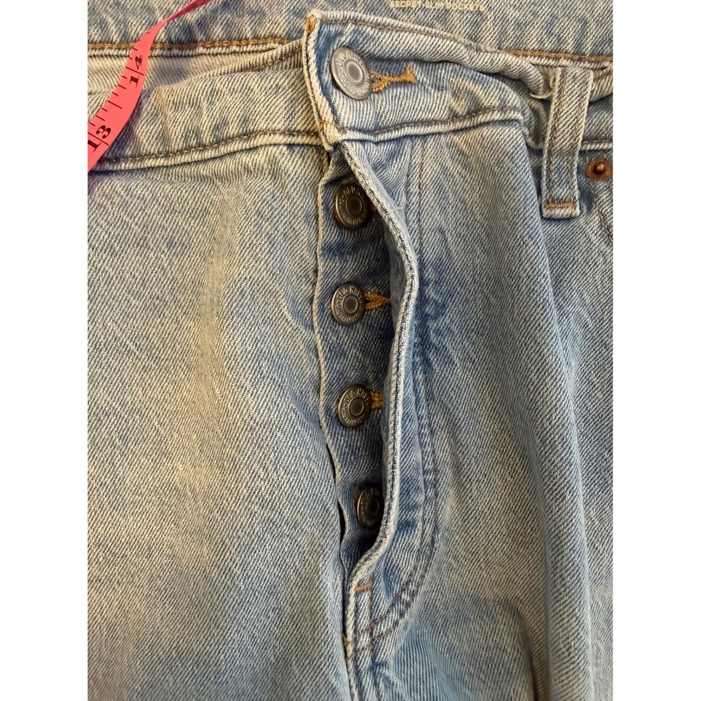 Old Navy High Rise Slouchy Straight Jeans Light Wash Raw Hem Size 14 Button Fly - Picture 5 of 7